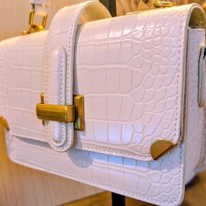 Chic White Mini Handbag with adjustable removable crossbody strap